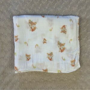 Babebay Fox Baby Swaddle Blanket Orange White Bamboo Muslin Feather Leaves Boho